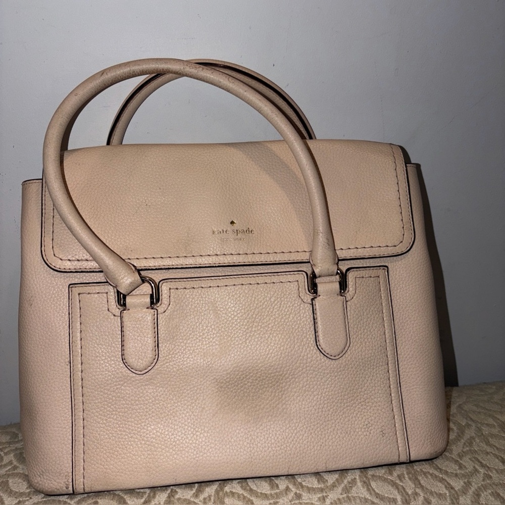 Light Pink Pebbled Leather Magnetic Flap Closure Bag Kate Spade NY  Gold logo